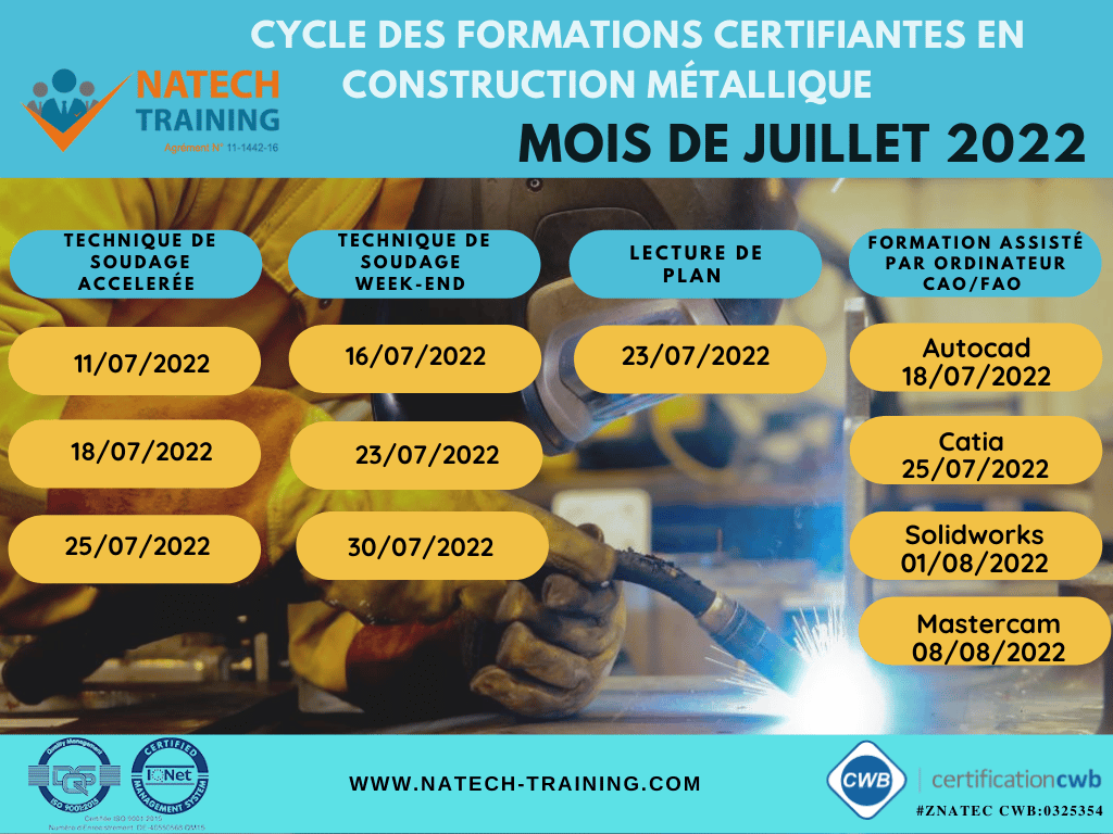 Cycle des formations certifiantes en construction métallique-Mois JUILLET 2022