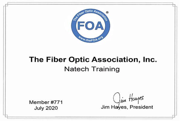 Certificat de la FOA en fibre optique